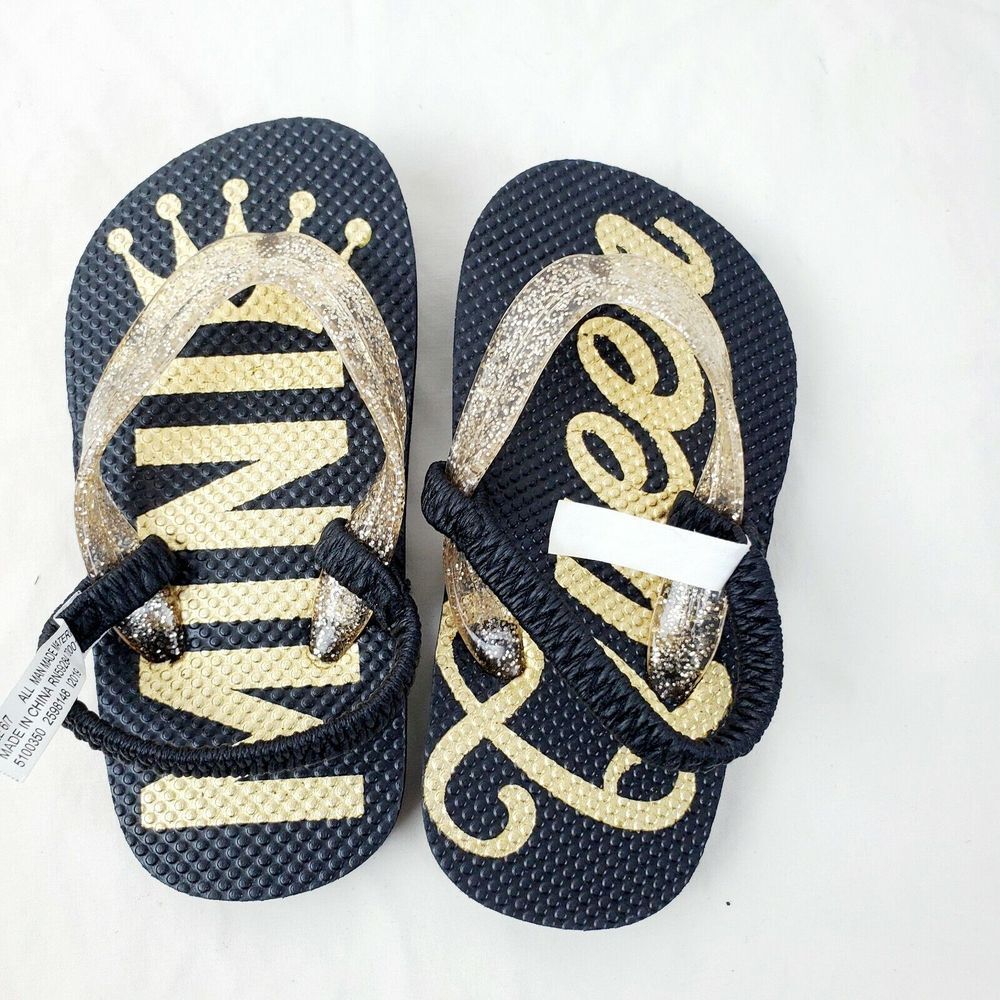 Children's Place Baby Mini Queen Flip Flop Sandals‎ Black Gold Size 6/7
